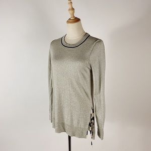 J. CREW Merino Side Tie Crewneck Sweater Gray Womens XS